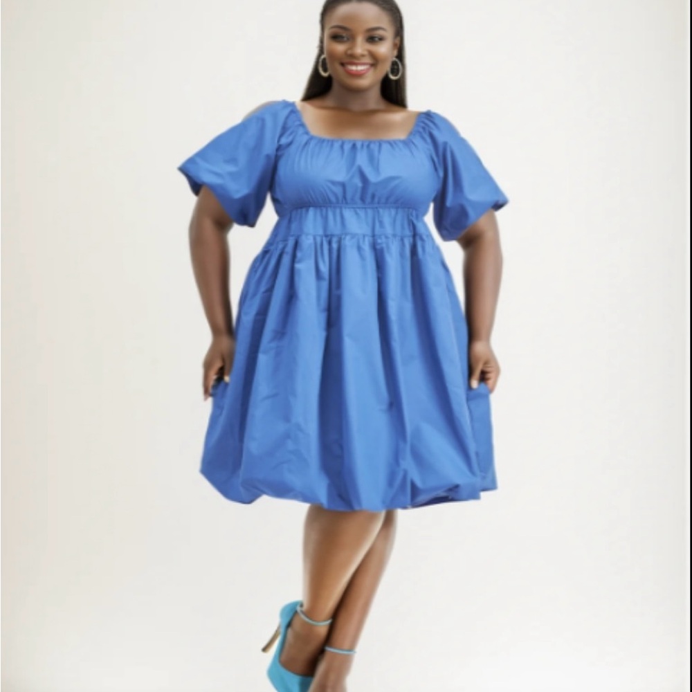 Elegant Blue Puff Sleeve Dress